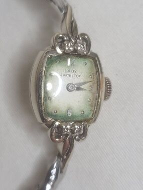 14k Solid Yellow Gold Vintage Lady Hamilton & Diamonds Wind Up Wristwatch